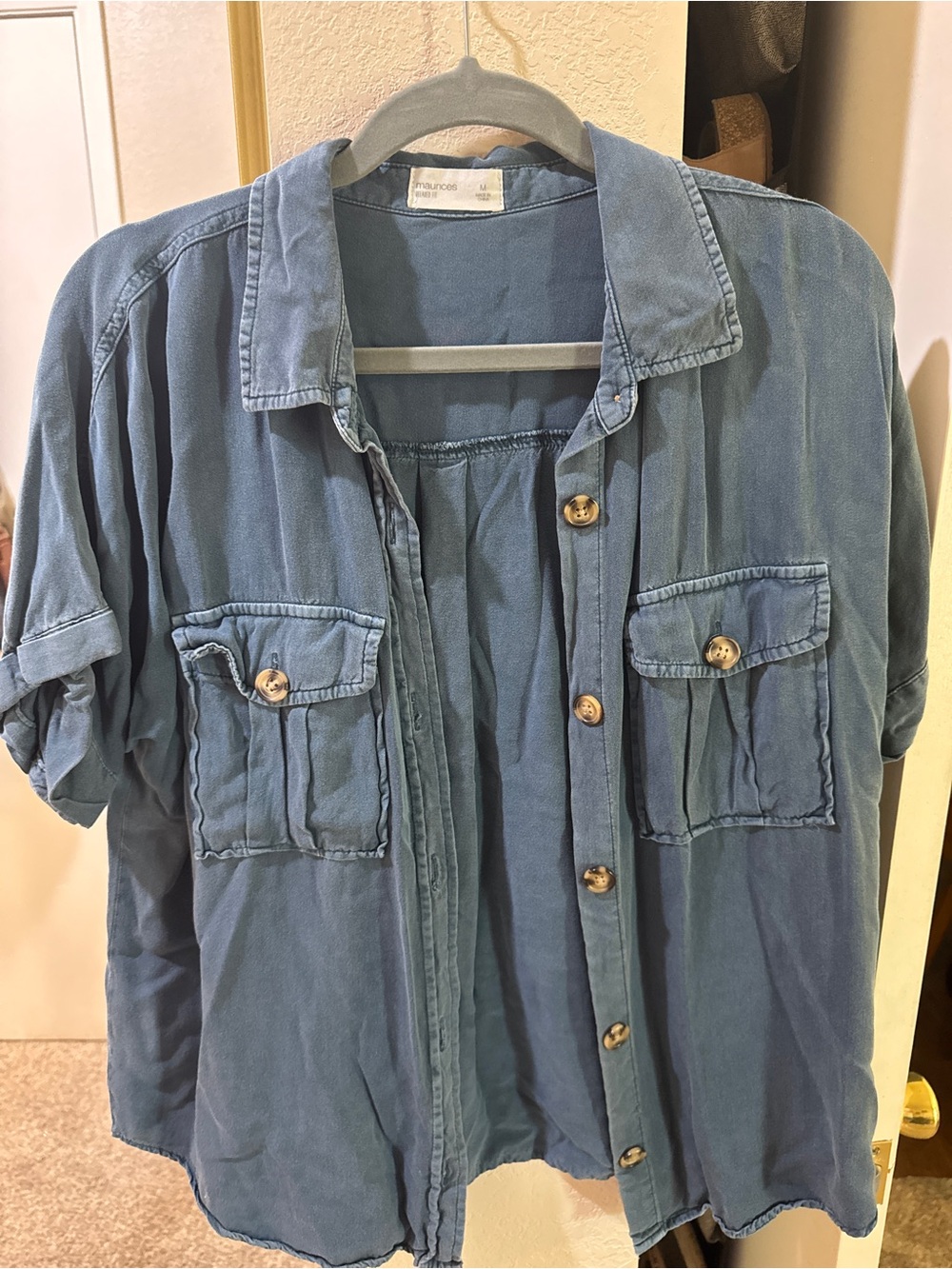 Maurices Women’s M Blue Button-Up Shirt with Front Pockets